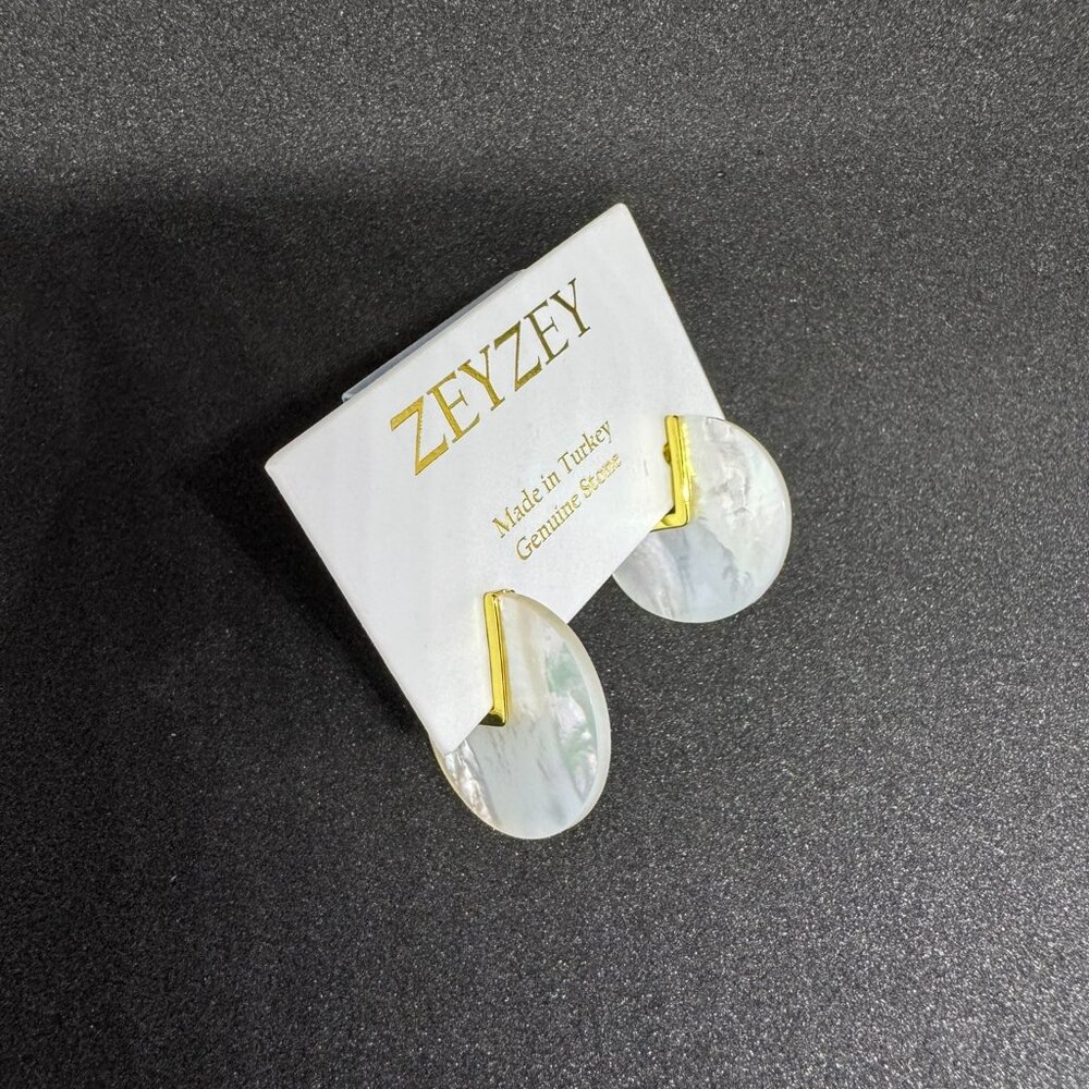 ZeyZey Mother of Pearl 3/4 Circle Post Earrings with Gold Colored Accents
